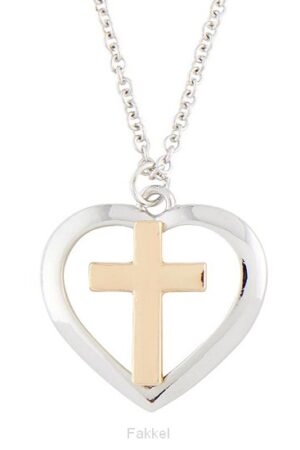 Pendant Cross in heart 2 tone