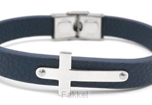 Leather bracelet cross blue