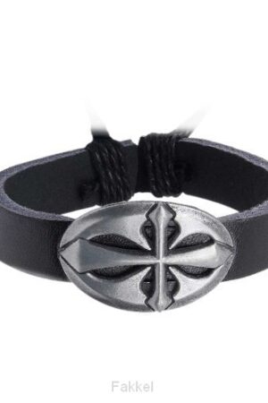 Leather bracelet round cutout cross