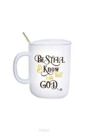 Mug ceramic cover/spoon Be still and kno