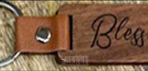 Keyring Wood/Leather Blessed
