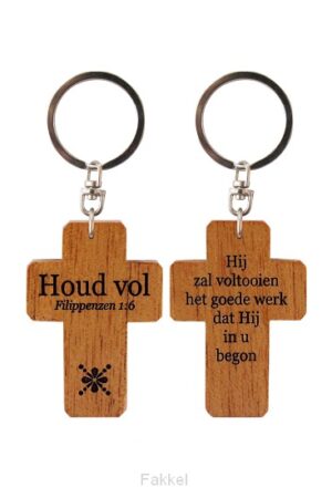 Sleutelhanger kruis hout Houd vol Fil 1: