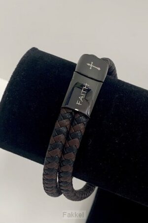 Leren armband faith bruin/zwart 21cm