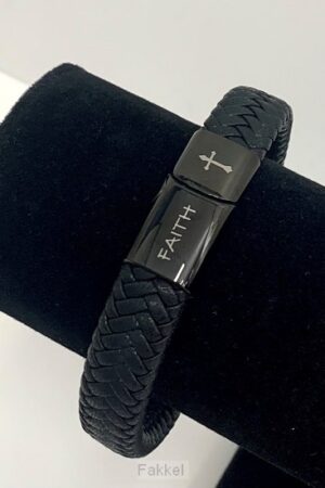 Leren armband faith zwart 21cm