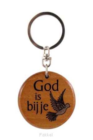 Sleutelhanger rond hout God is bij je