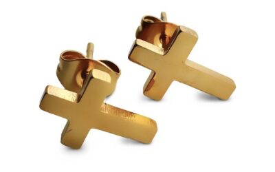 Oorbel knopje kruisje goud