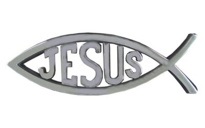 Fish with Jesus- Silver colored