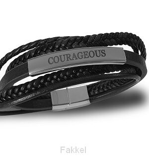 Armband leer courageous zwart 22cm
