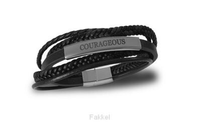Armband leer courageous zwart 22cm