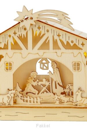 Wooden house Nativity Led Light 17x18cm