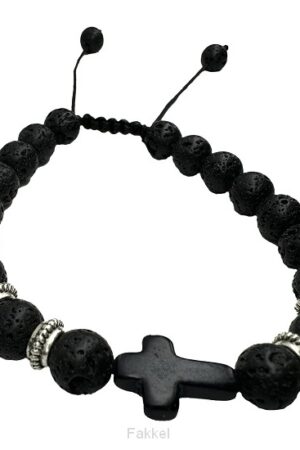Kralen armband heren zwart met kruisje