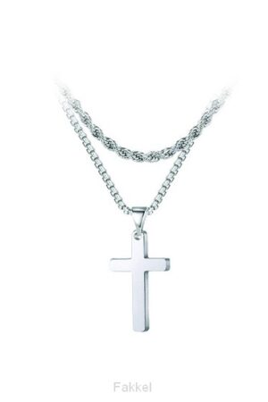 Necklace Cross silver double chains