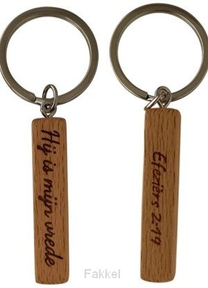 Sleutelhanger hout Hij is mijn vrede