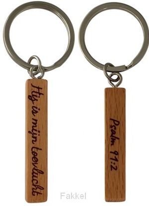 Sleutelhanger hout Hij is mijn toevlucht
