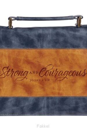 Strong & Courageous Josh. 1:9 Bible Cover Classic Navy/Brown .