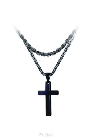 Necklace Cross black double chains