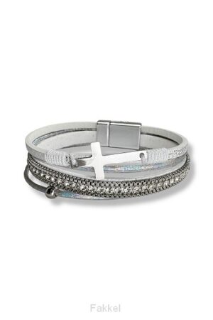 Meerlaagse armband kruis zilveraccent