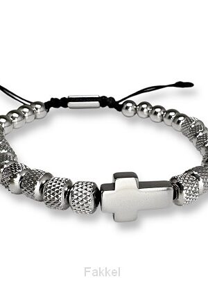 Armband RVS kralen kruisje zilver