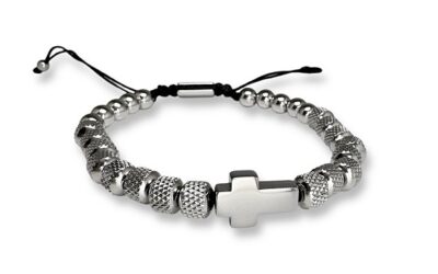 Armband  RVS kralen kruisje zilver