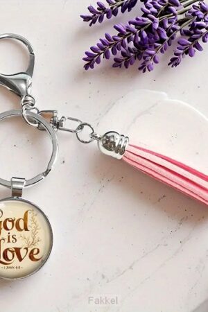 Keyring Metal/Epoxy God is love w/Tassel