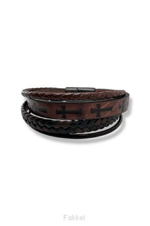 Leren armband diepdruk kruisjes bruin 2