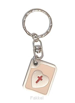 Rectangular keyring heart with cross