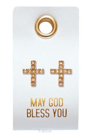 Leather Tag Earring - Cross rhinestones