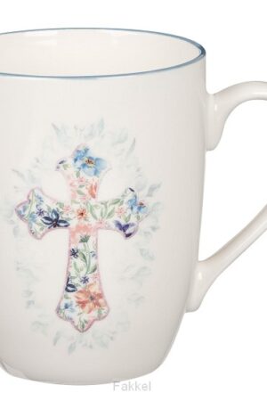 mug blue floral cross