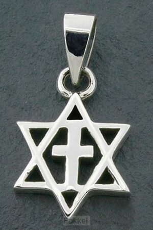 925 sterling silver pendant, Star of David/Cross 17x17mm