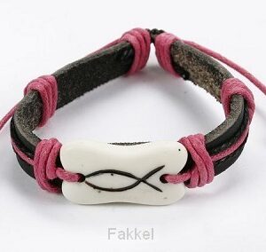 Armband, Roze leder met vis