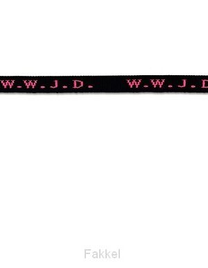 Armband geweven, WWJD - Zwart/Neon Pink