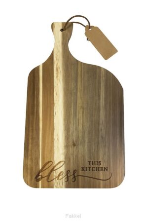Wood servingboard with handle, Bless this kitchen