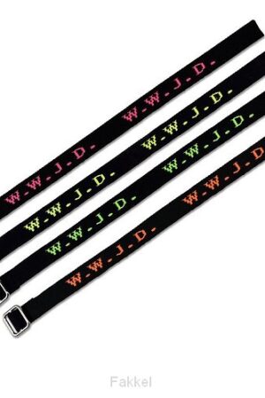 Armband geweven, WWJD - Zwart/Neon Geel
