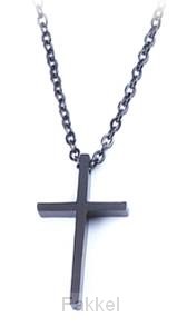 Stainless steel necklace, Cross Black